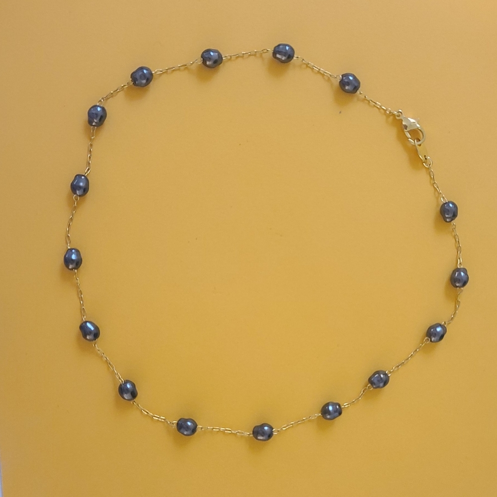 Womens Black Freshwater Pearl on Goldtone chain Neclace